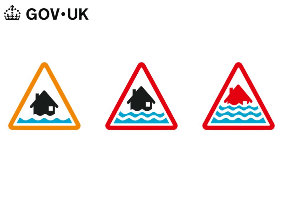 A flood alert icon, a flood warning icon and a severe flood warning icon.